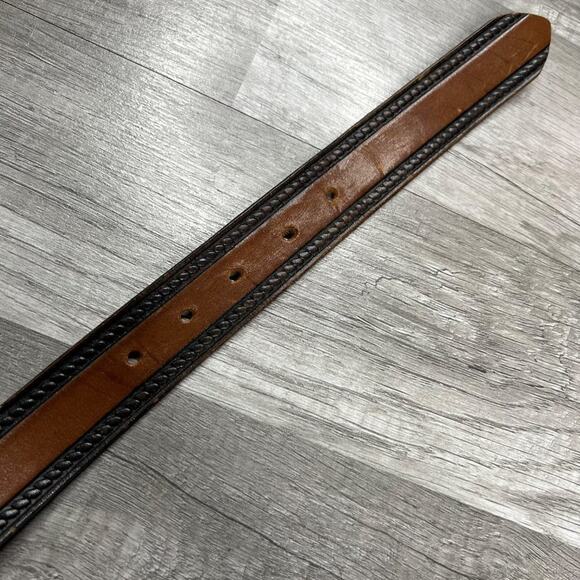 Vintage 80s Leather Brown Black Belt Baron Solid Bass Buckle main image 6